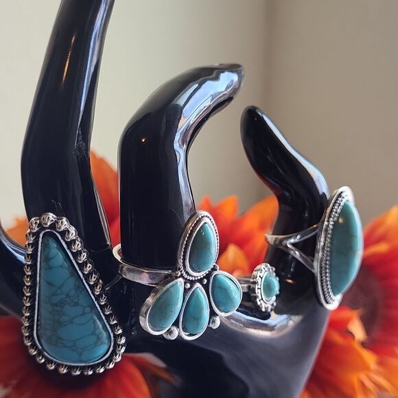 Simple and Elegant Blue Turquoise Water Teardrop Ring Set varied size - Picture 9 of 12